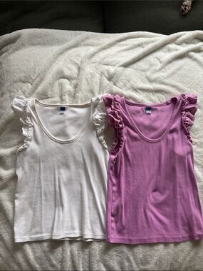 2 Old Navy Ribbed Tank Top w/flutter sleeve detail-pink and white